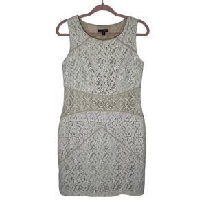 Willi Smith Beige Ivory Short Sleeve Lace Bodycon Side Zipper Midi Dress Size 6
